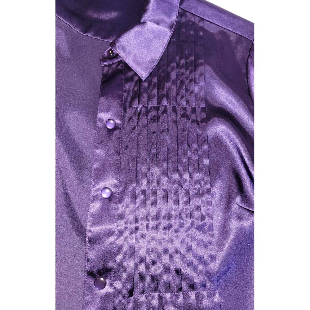 Chico's Women's Long Sleeved Pin Tuck Front Purple Satin Tunic sz. 1 - Picture 3 of 5
